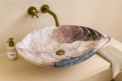 Rosso Levanto Marble Lavabo – Doğal Rosso Levanto Mermer Tezgâh Üstü Banyo Lavabosu (L 65 × W 40 × H 14 cm)