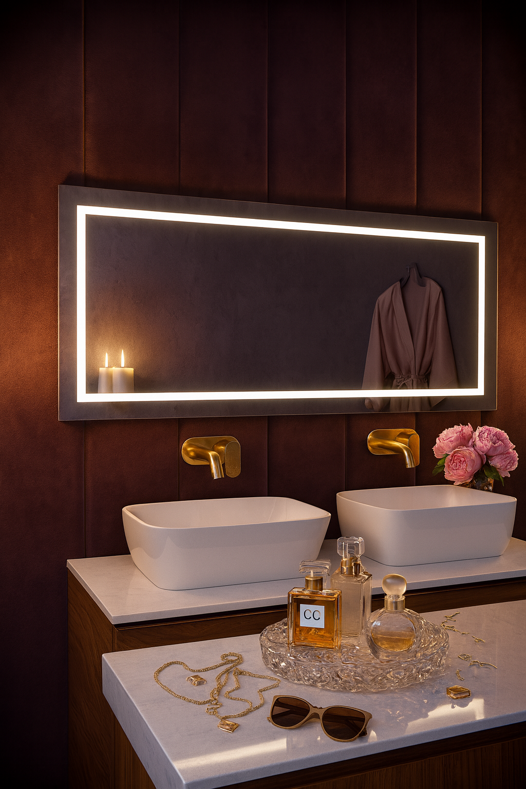 Büyük LED Işıklı Dikdörtgen Banyo Aynası – Modern Çerçevesiz Tasarım, Touch ve Duvar Anahtarlı