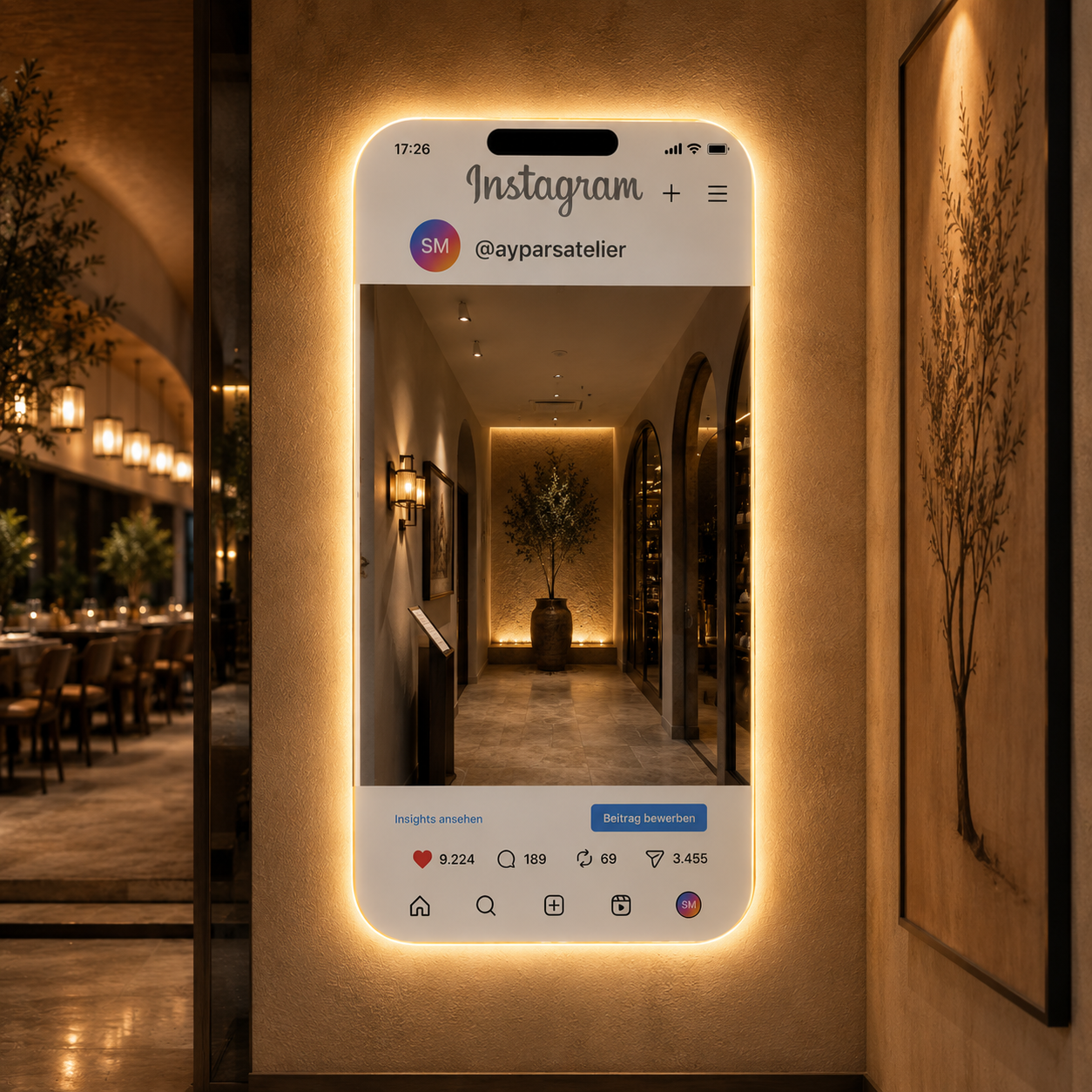 Instagram LED Fotoğraf Aynası – Kişiye Özel Sosyal Medya Selfie Aynası | İşletme, Kafe, Güzellik Salonu & Etkinlikler İçin