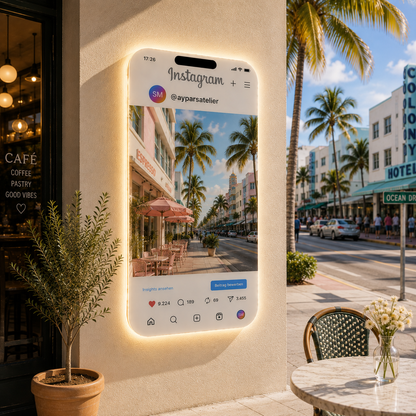 Instagram LED Fotoğraf Aynası – Kişiye Özel Sosyal Medya Selfie Aynası | İşletme, Kafe, Güzellik Salonu & Etkinlikler İçin