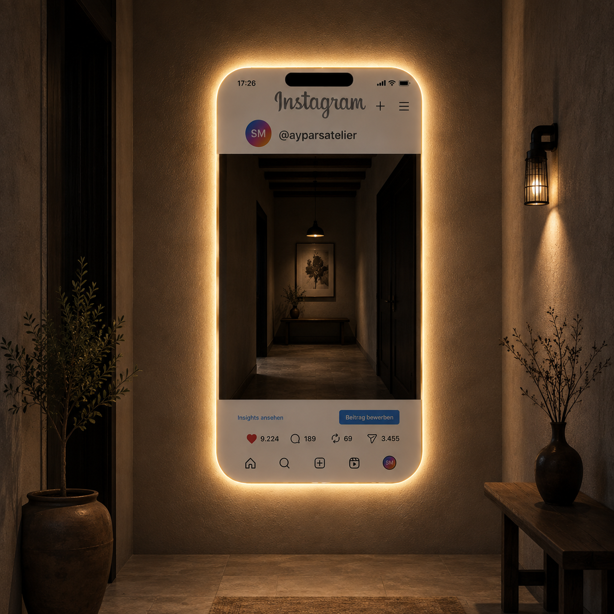 Instagram LED Fotoğraf Aynası – Kişiye Özel Sosyal Medya Selfie Aynası | İşletme, Kafe, Güzellik Salonu & Etkinlikler İçin