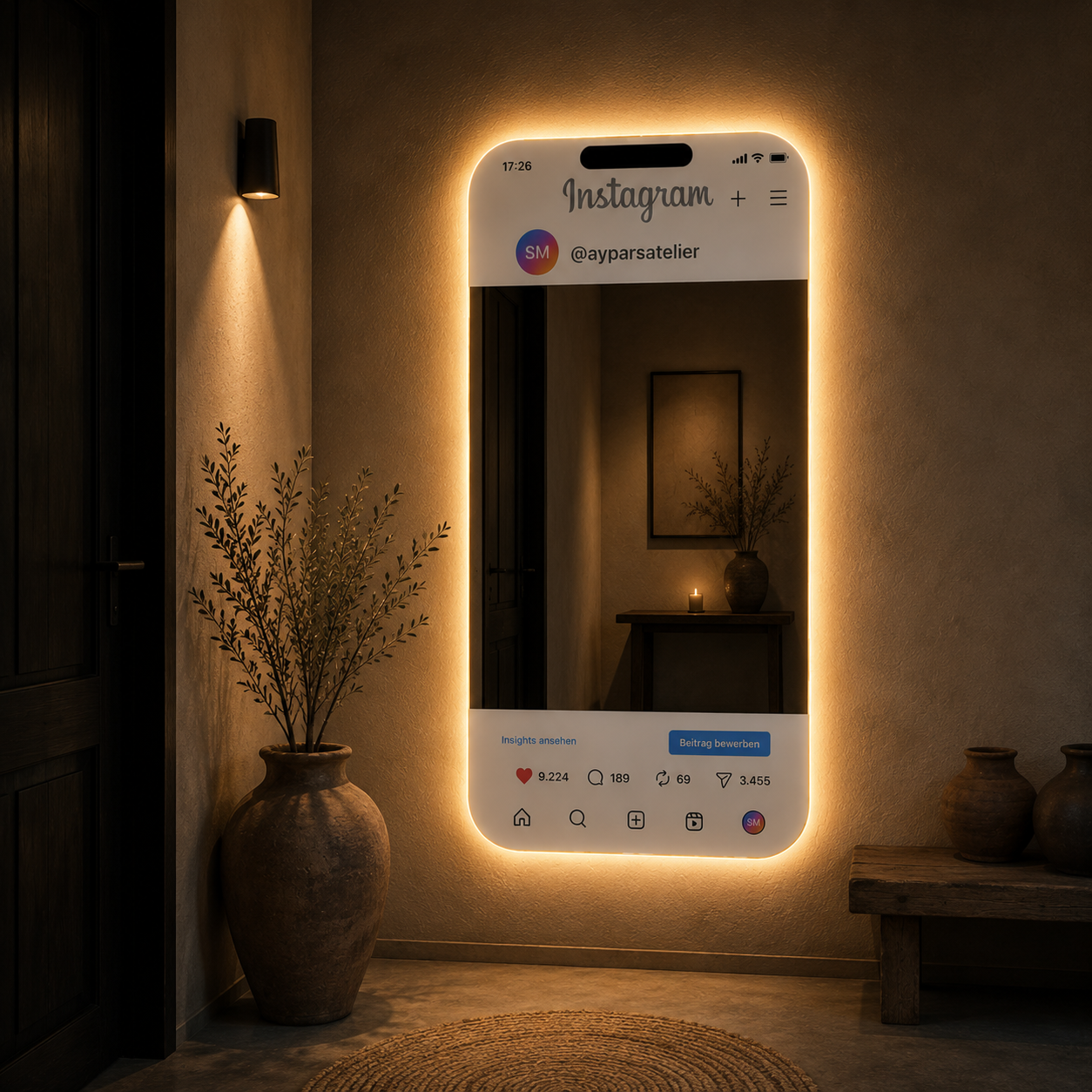 Instagram LED Fotoğraf Aynası – Kişiye Özel Sosyal Medya Selfie Aynası | İşletme, Kafe, Güzellik Salonu & Etkinlikler İçin