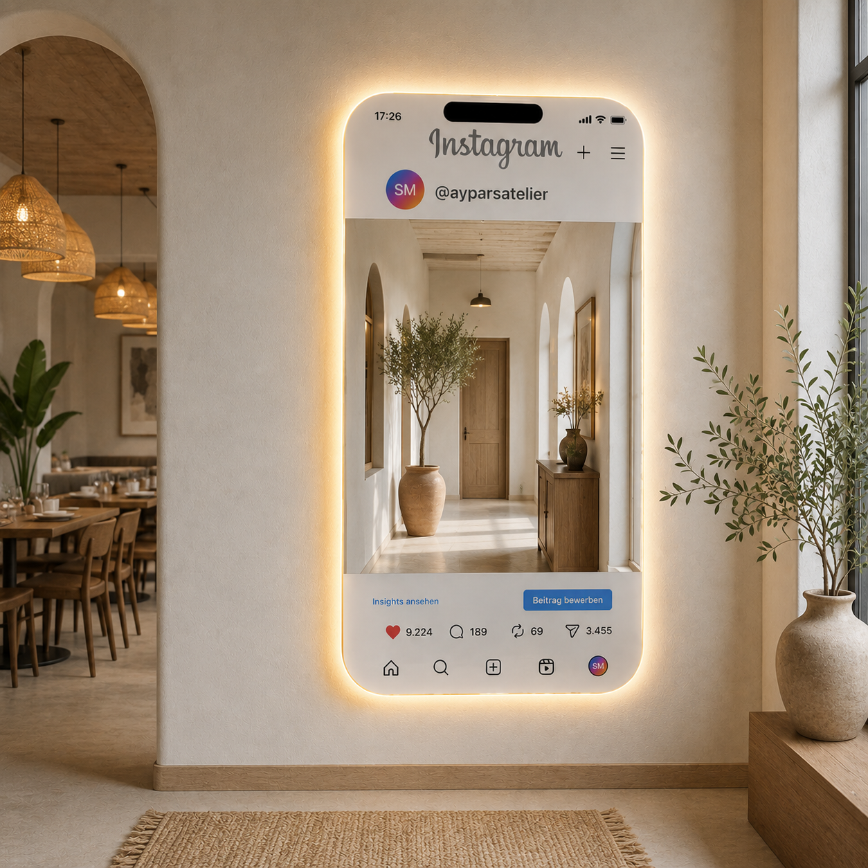 Instagram LED Fotoğraf Aynası – Kişiye Özel Sosyal Medya Selfie Aynası | İşletme, Kafe, Güzellik Salonu & Etkinlikler İçin