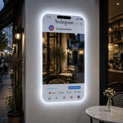 Instagram LED Fotoğraf Aynası – Kişiye Özel Sosyal Medya Selfie Aynası | İşletme, Kafe, Güzellik Salonu & Etkinlikler İçin
