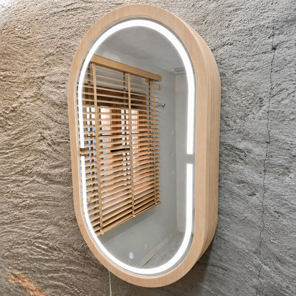 LED Işıklı Dimmable Banyo Aynası Dolaplı – Modern Duvar Tipi Oval Tasarım