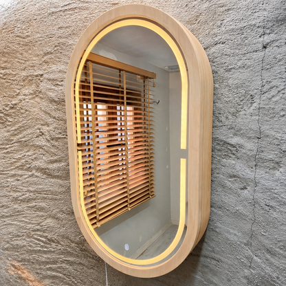 LED Işıklı Dimmable Banyo Aynası Dolaplı – Modern Duvar Tipi Oval Tasarım
