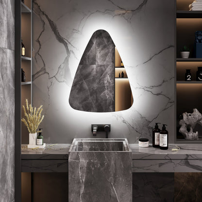 Modern Asimetrik LED Ayna – Mermer Banyo İçin Dekoratif Tasarım Duvar Aynası | Sıcak/Soğuk Işıklı Lüks Aydınlatmalı Ayna