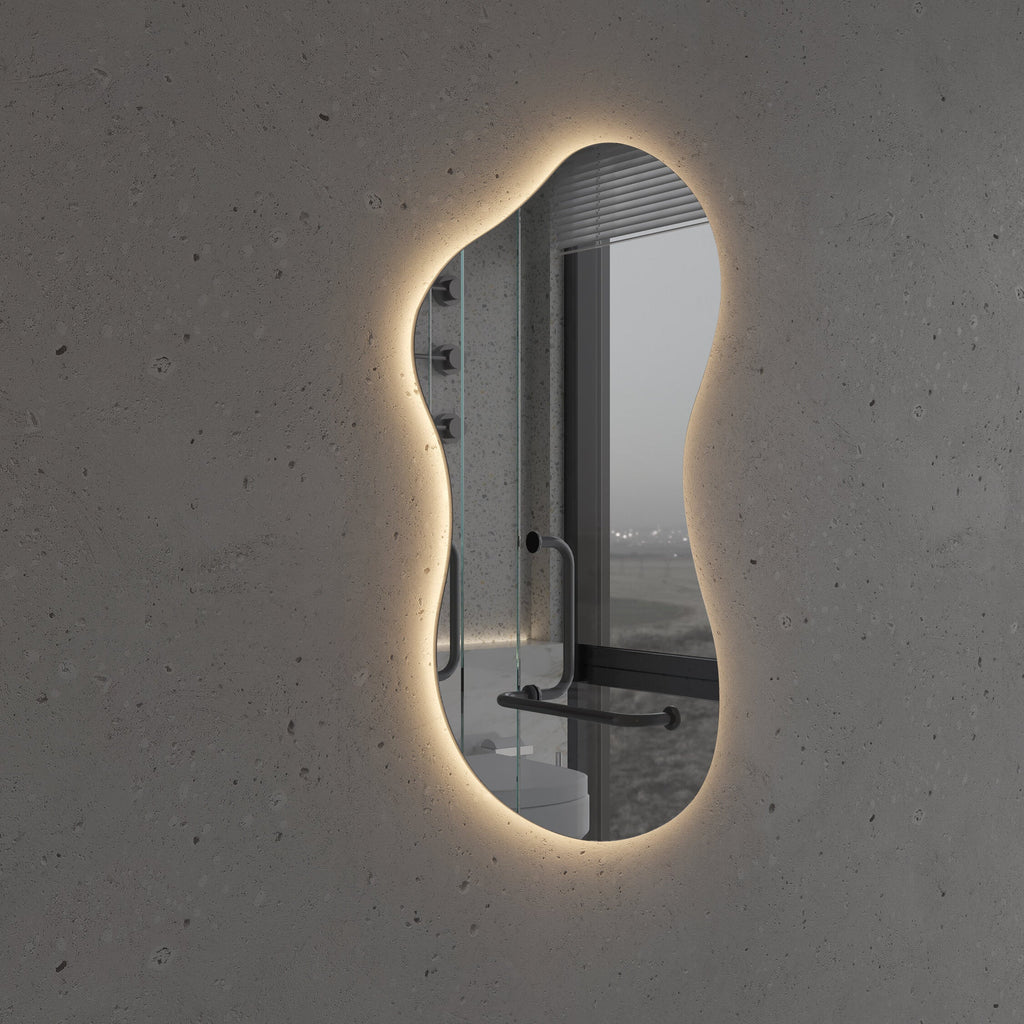 Asimetrik LED Ayna | Modern Dekoratif Duvar ve Banyo Aynası | Organik Form Işıklı Ayna Tasarımı