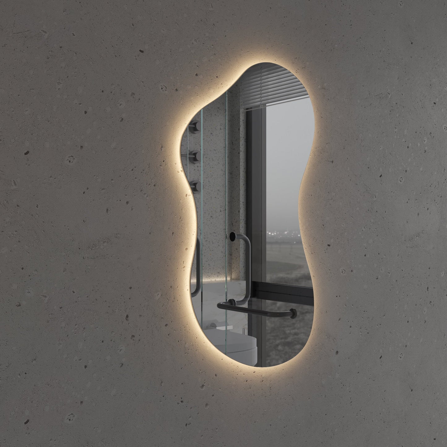 Asimetrik LED Ayna | Modern Dekoratif Duvar ve Banyo Aynası | Organik Form Işıklı Ayna Tasarımı
