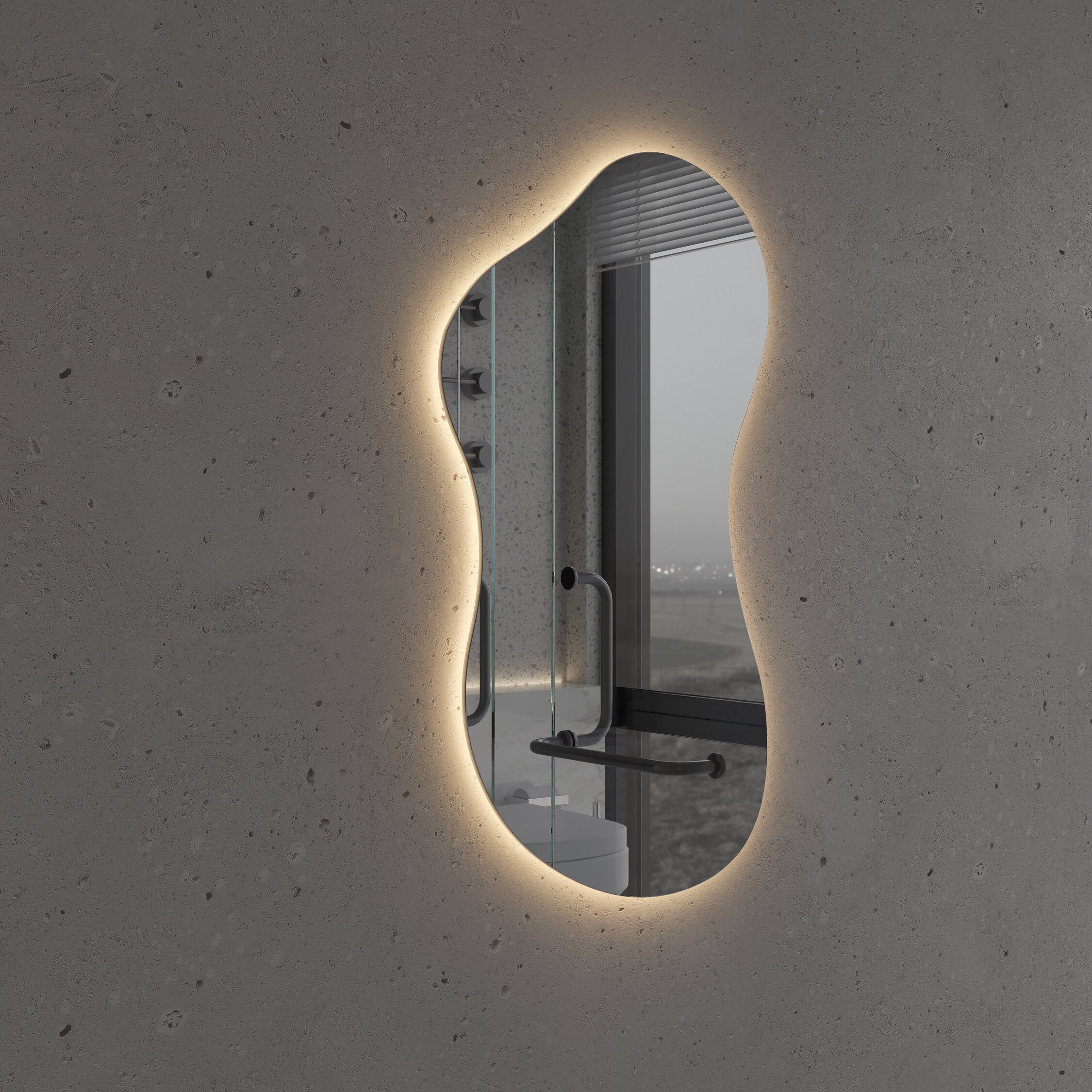 Asimetrik LED Ayna | Modern Dekoratif Duvar ve Banyo Aynası | Organik Form Işıklı Ayna Tasarımı