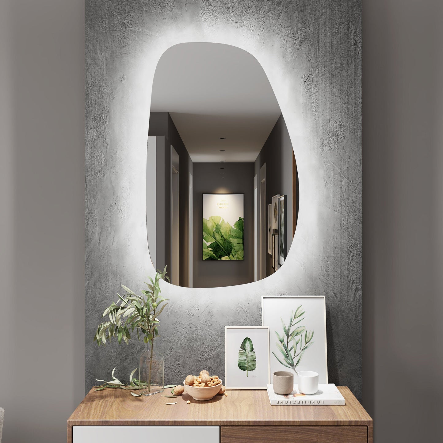 Asimetrik LED Ayna – Modern Dekoratif Organik Şekilli Duvar Aynası | Banyo & Salon için Tasarım Ayna