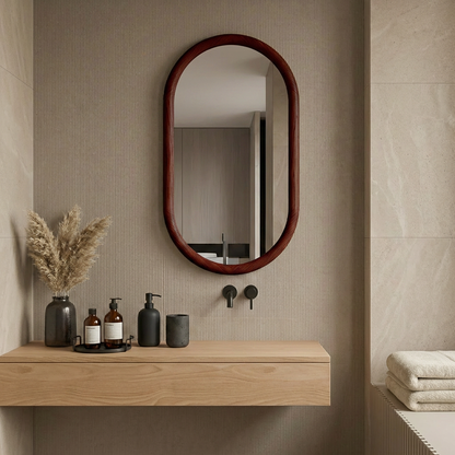 Capsule Beech Wood Frame Mirror | Full Length Oval Bathroom & Entryway Decor