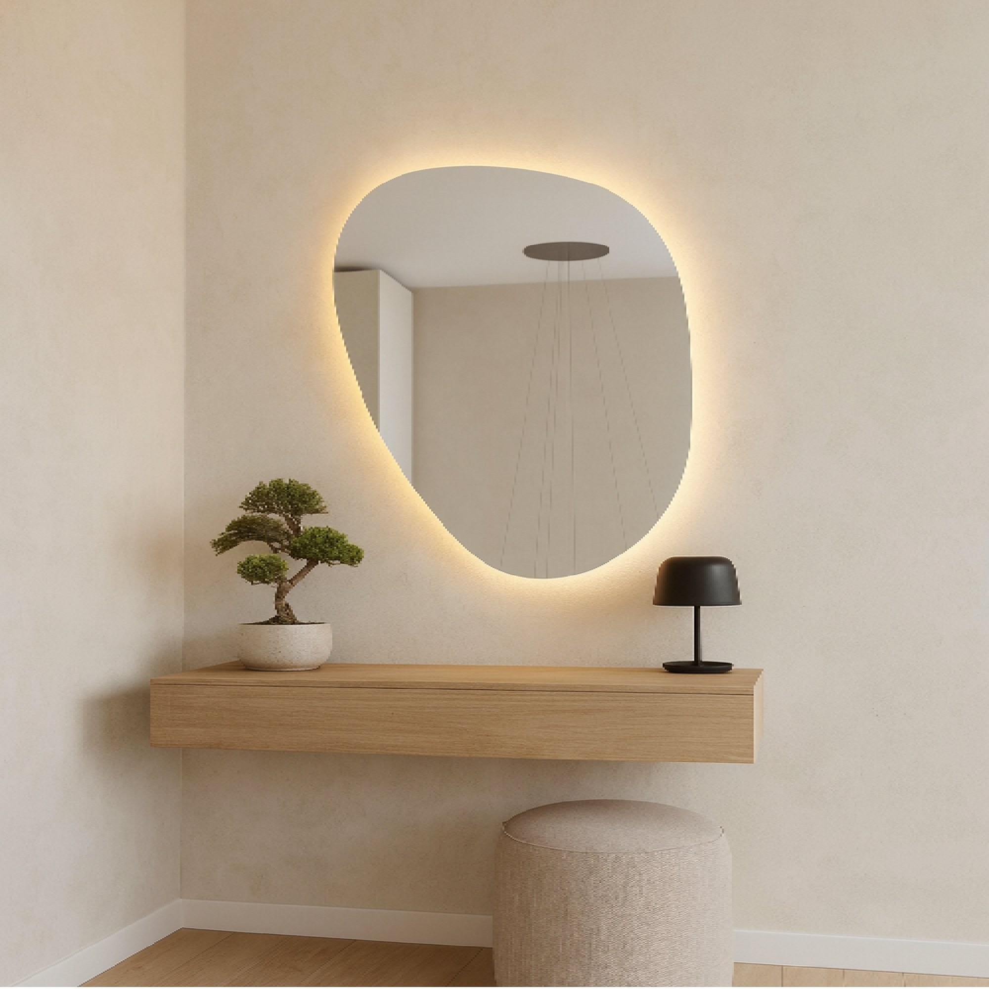 LED Wall Mirror – Irregular Organic Shape Lighted Mirror, Modern Boho Wall Decor with Backlit Glow