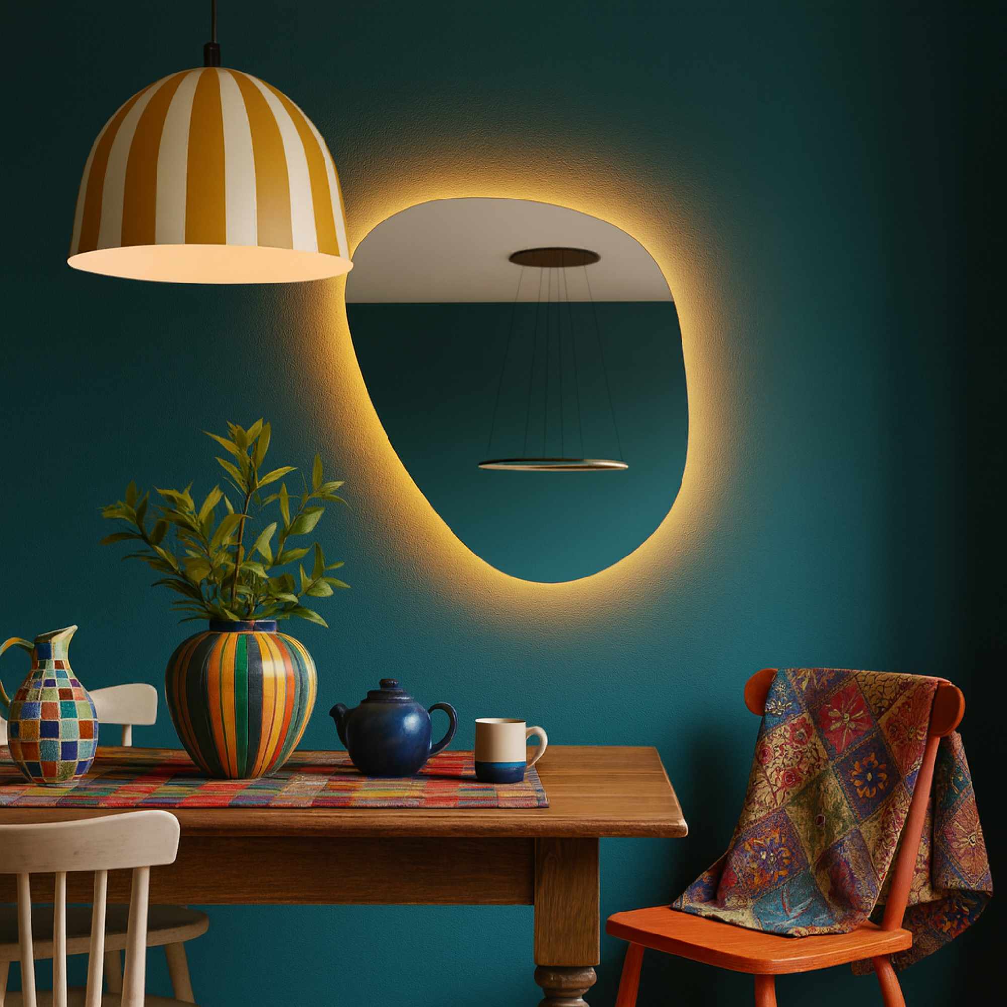 LED Wall Mirror – Irregular Organic Shape Lighted Mirror, Modern Boho Wall Decor with Backlit Glow