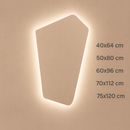 Asimetrik LED Işıklı Ayna – Minimal ve Şık Düzensiz Form Banyo Duvar Aynası
