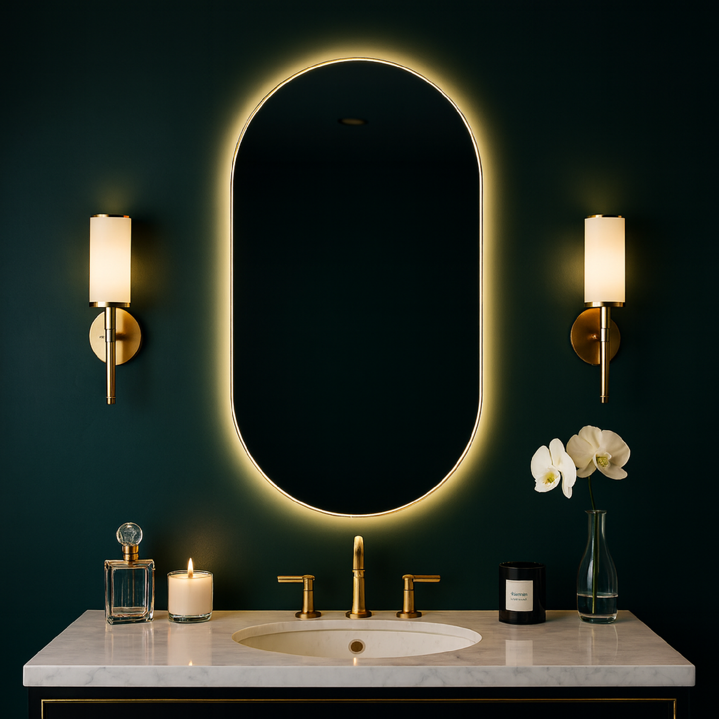 Oval LED Aydınlatmalı Ayna – Modern Dekoratif Banyo Aynası, Arkadan Işıklı Tasarım