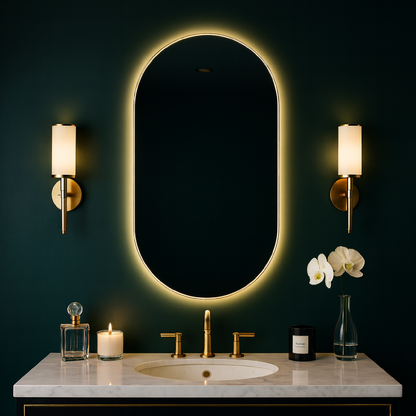 Oval LED Aydınlatmalı Ayna – Modern Dekoratif Banyo Aynası, Arkadan Işıklı Tasarım