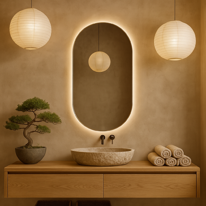 Oval LED Aydınlatmalı Ayna – Modern Dekoratif Banyo Aynası, Arkadan Işıklı Tasarım