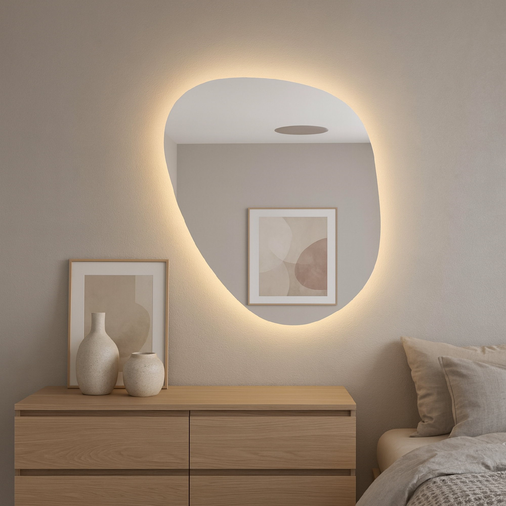 LED Wall Mirror – Irregular Organic Shape Lighted Mirror, Modern Boho Wall Decor with Backlit Glow