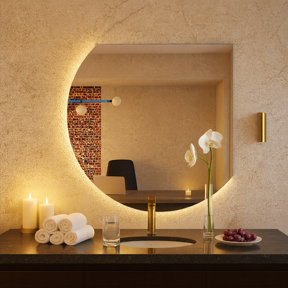 LED Aydınlatmalı Kavisli Ayna – Modern Dekoratif Banyo ve Duvar Aynası