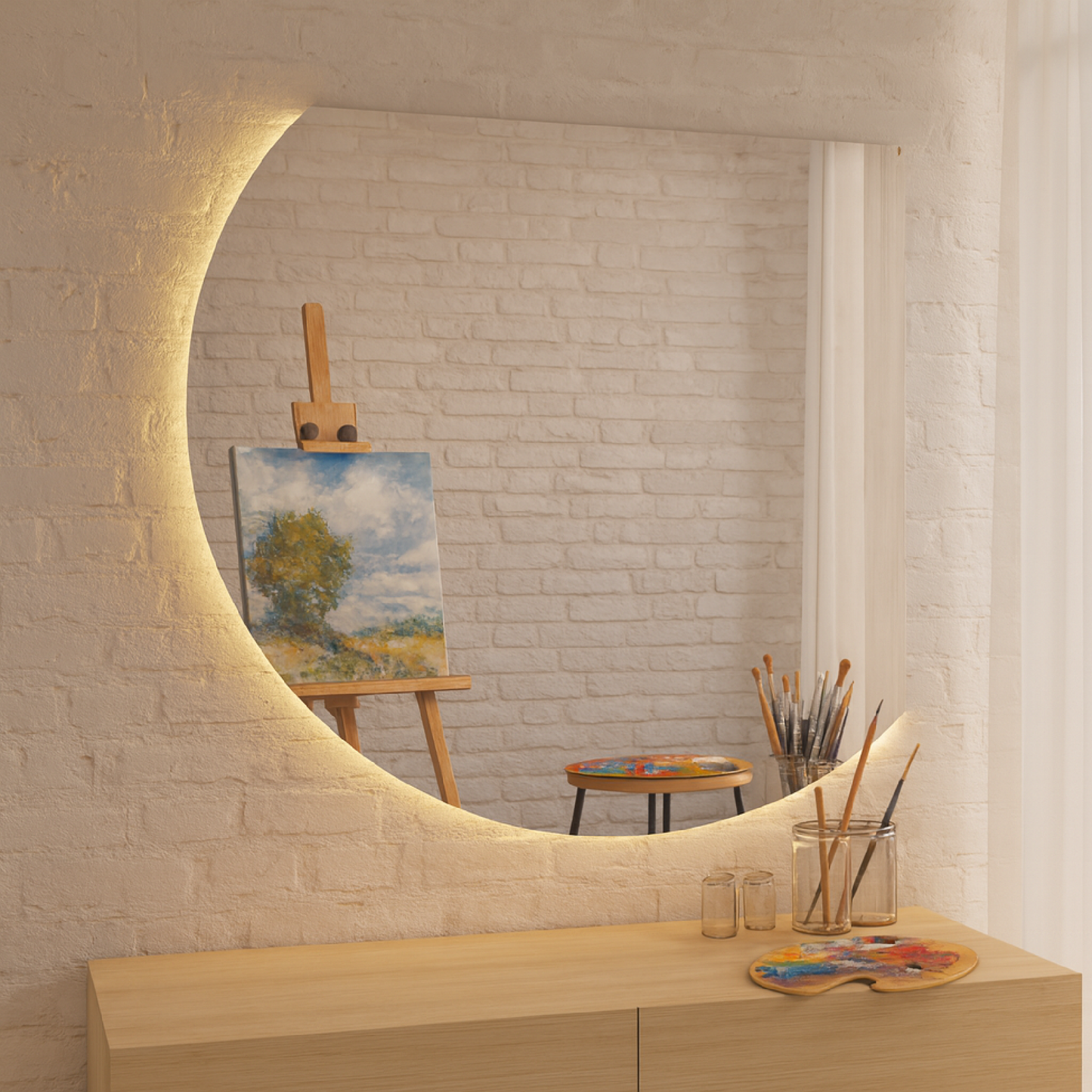 LED Aydınlatmalı Kavisli Ayna – Modern Dekoratif Banyo ve Duvar Aynası