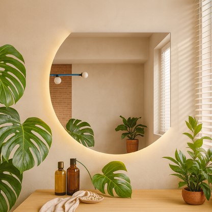LED Aydınlatmalı Kavisli Ayna – Modern Dekoratif Banyo ve Duvar Aynası