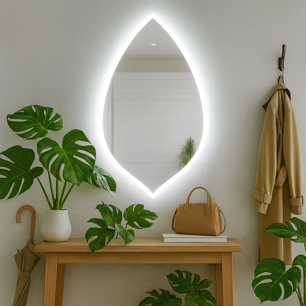 Asimetrik LED Ayna – Modern Dekoratif Ledli Duvar Aynası | Banyo, Makyaj ve Vestiyer İçin Organik Tasarım