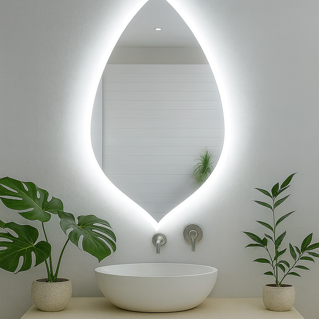 Asimetrik LED Ayna – Modern Dekoratif Ledli Duvar Aynası | Banyo, Makyaj ve Vestiyer İçin Organik Tasarım
