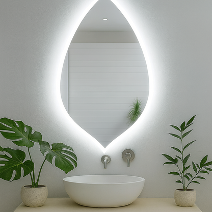 Asimetrik LED Ayna – Modern Dekoratif Ledli Duvar Aynası | Banyo, Makyaj ve Vestiyer İçin Organik Tasarım