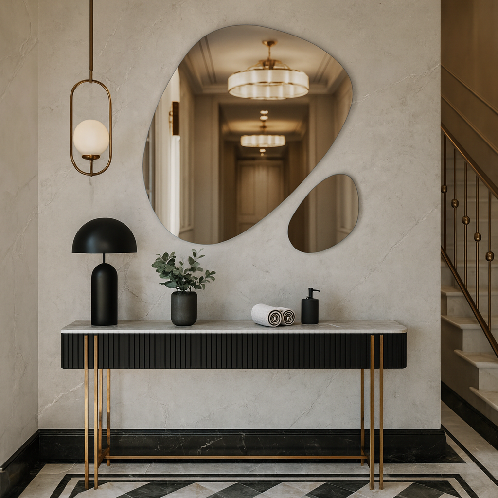 2’li Modern Asimetrik Duvar Aynası Seti – Dekoratif Tasarım Banyo ve Salon Ayna Modelleri