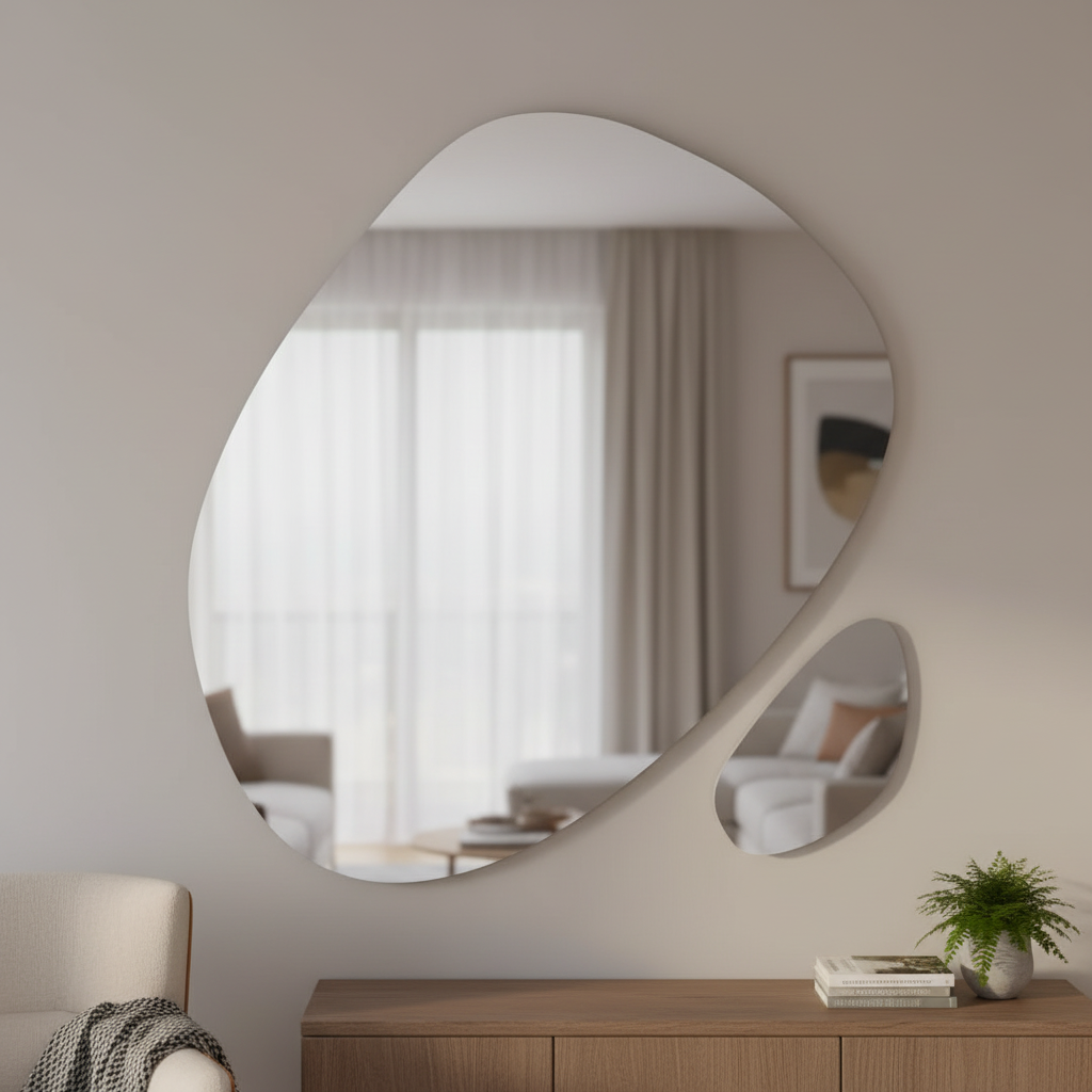 2’li Modern Asimetrik Duvar Aynası Seti – Dekoratif Tasarım Banyo ve Salon Ayna Modelleri