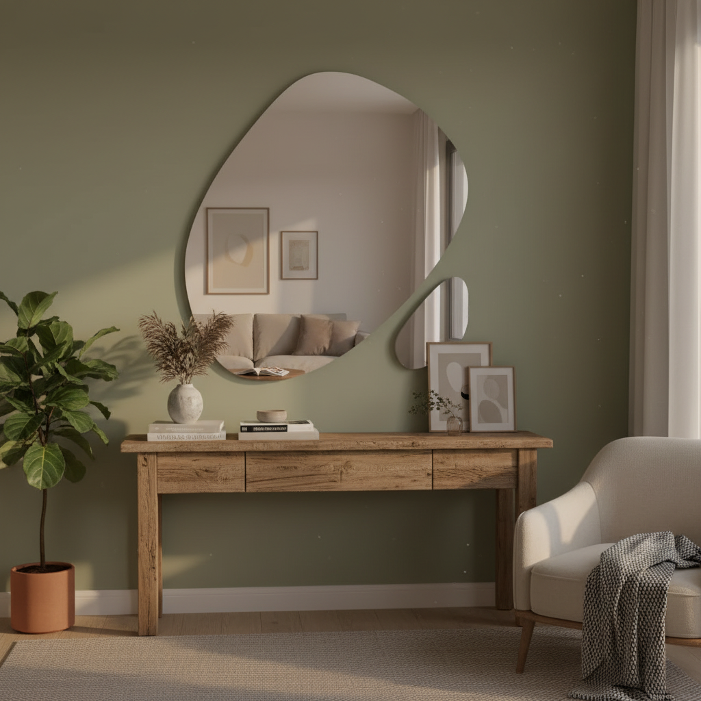 2’li Modern Asimetrik Duvar Aynası Seti – Dekoratif Tasarım Banyo ve Salon Ayna Modelleri