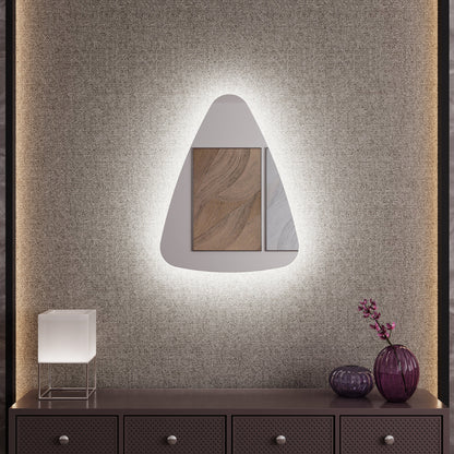 Modern Asimetrik LED Ayna – Mermer Banyo İçin Dekoratif Tasarım Duvar Aynası | Sıcak/Soğuk Işıklı Lüks Aydınlatmalı Ayna