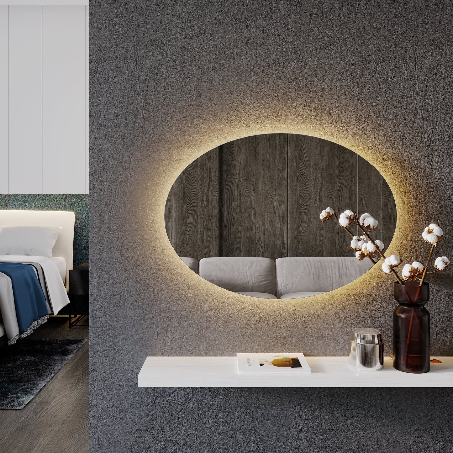 Modern Oval LED Ayna – Işıklı Dekoratif Banyo Aynası | Şık Duvar Aksesuarı