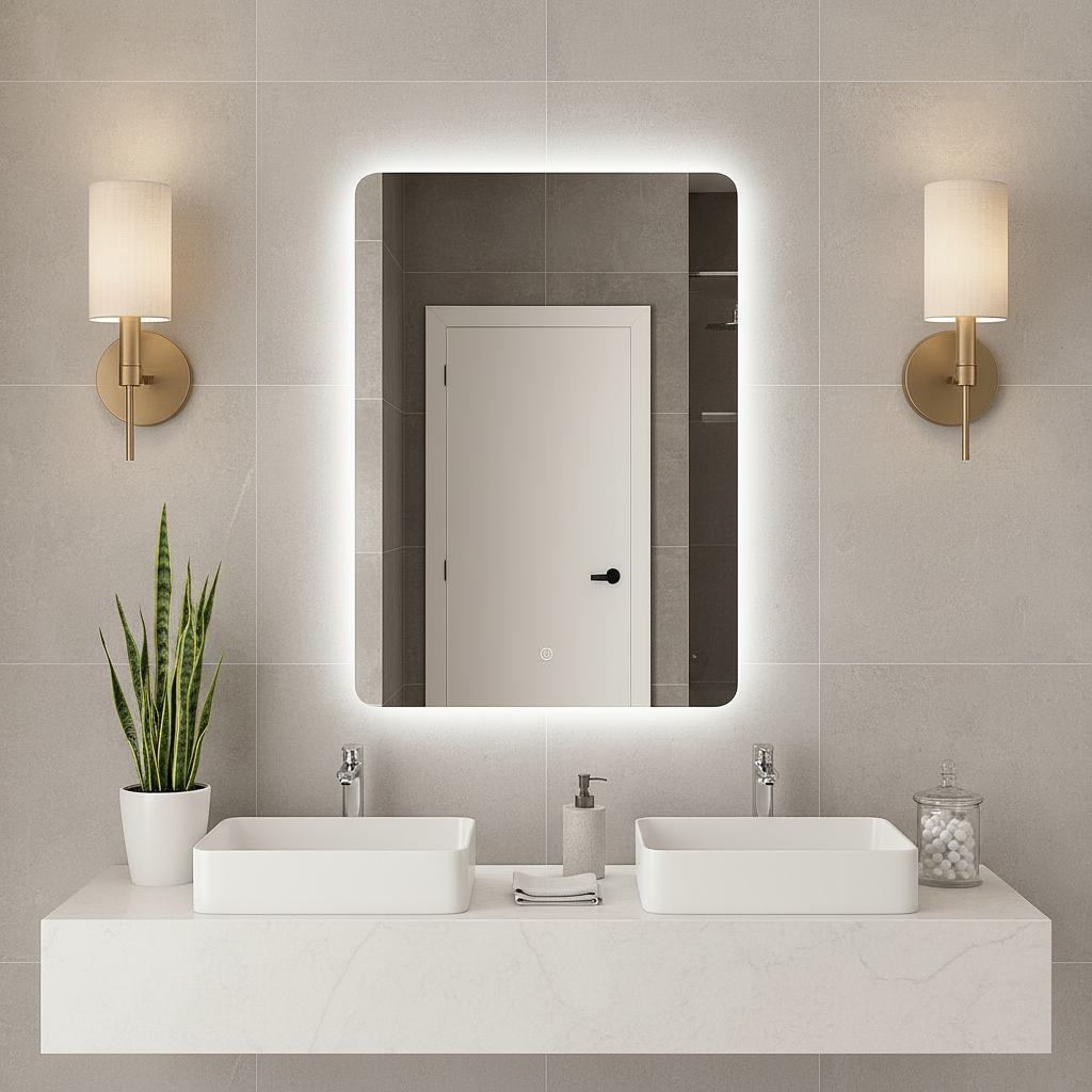 Köşeleri Oval LED Banyo Aynası – Modern Çerçevesiz Işıklı Ayna | Sıcak/Soğuk LED