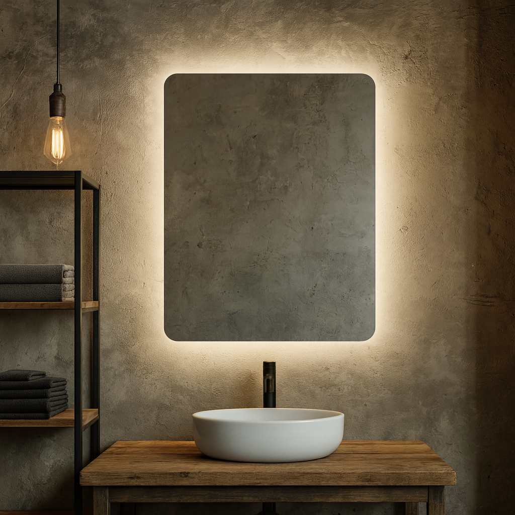 Köşeleri Oval LED Banyo Aynası – Modern Çerçevesiz Işıklı Ayna | Sıcak/Soğuk LED