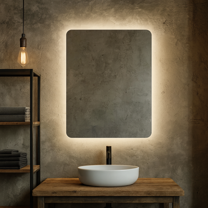 Köşeleri Oval LED Banyo Aynası – Modern Çerçevesiz Işıklı Ayna | Sıcak/Soğuk LED