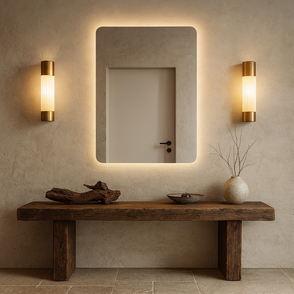 Köşeleri Oval LED Banyo Aynası – Modern Çerçevesiz Işıklı Ayna | Sıcak/Soğuk LED