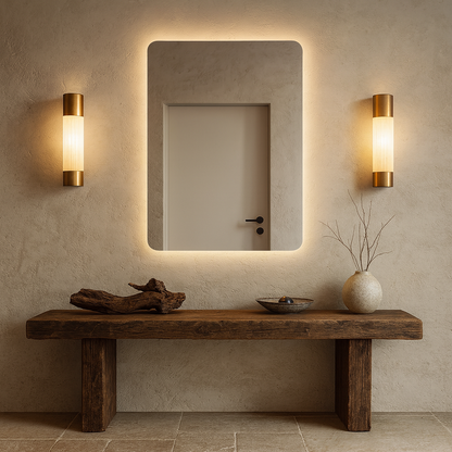 Köşeleri Oval LED Banyo Aynası – Modern Çerçevesiz Işıklı Ayna | Sıcak/Soğuk LED