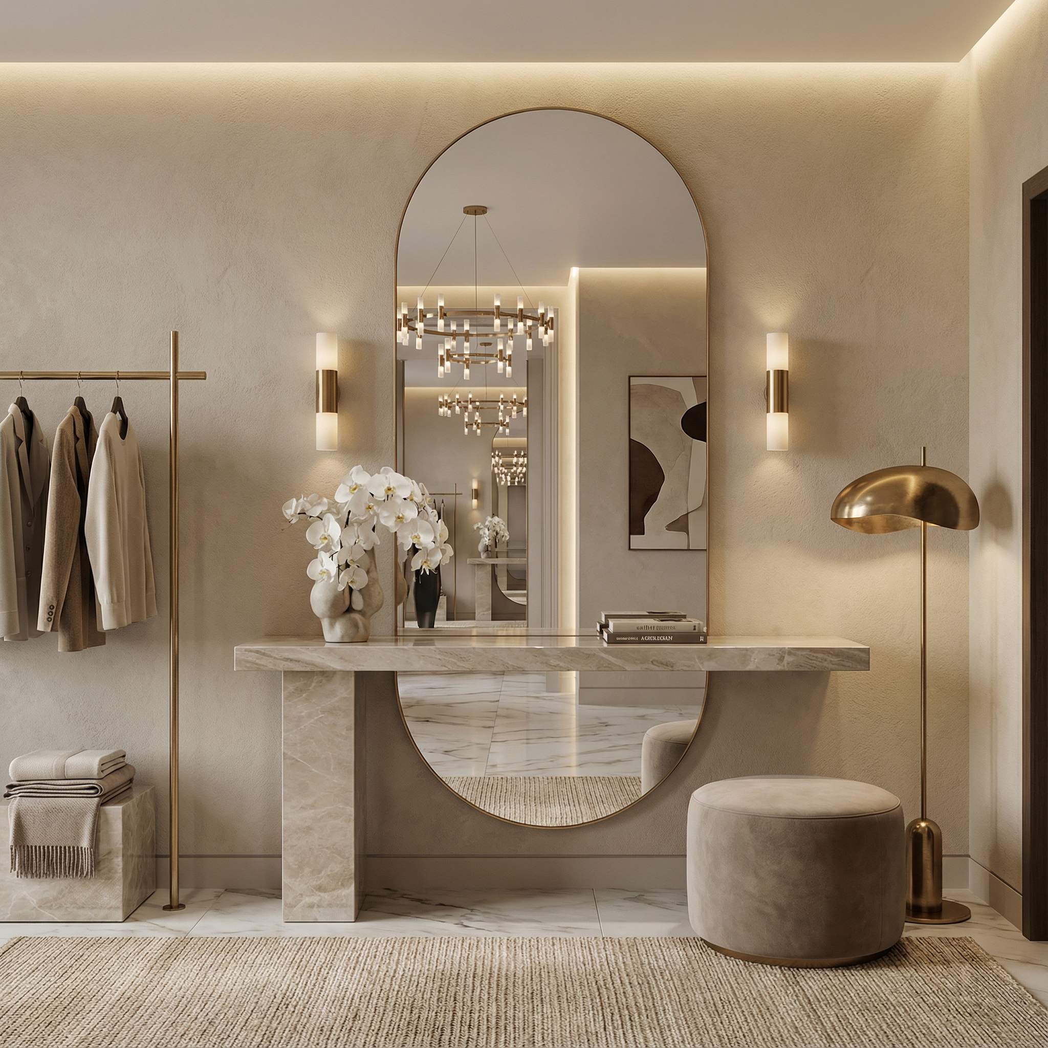 Modern Kavisli Boy Aynası – Dekoratif Arch Duvar Aynası, Tam Boy Minimalist Ayna Modeli