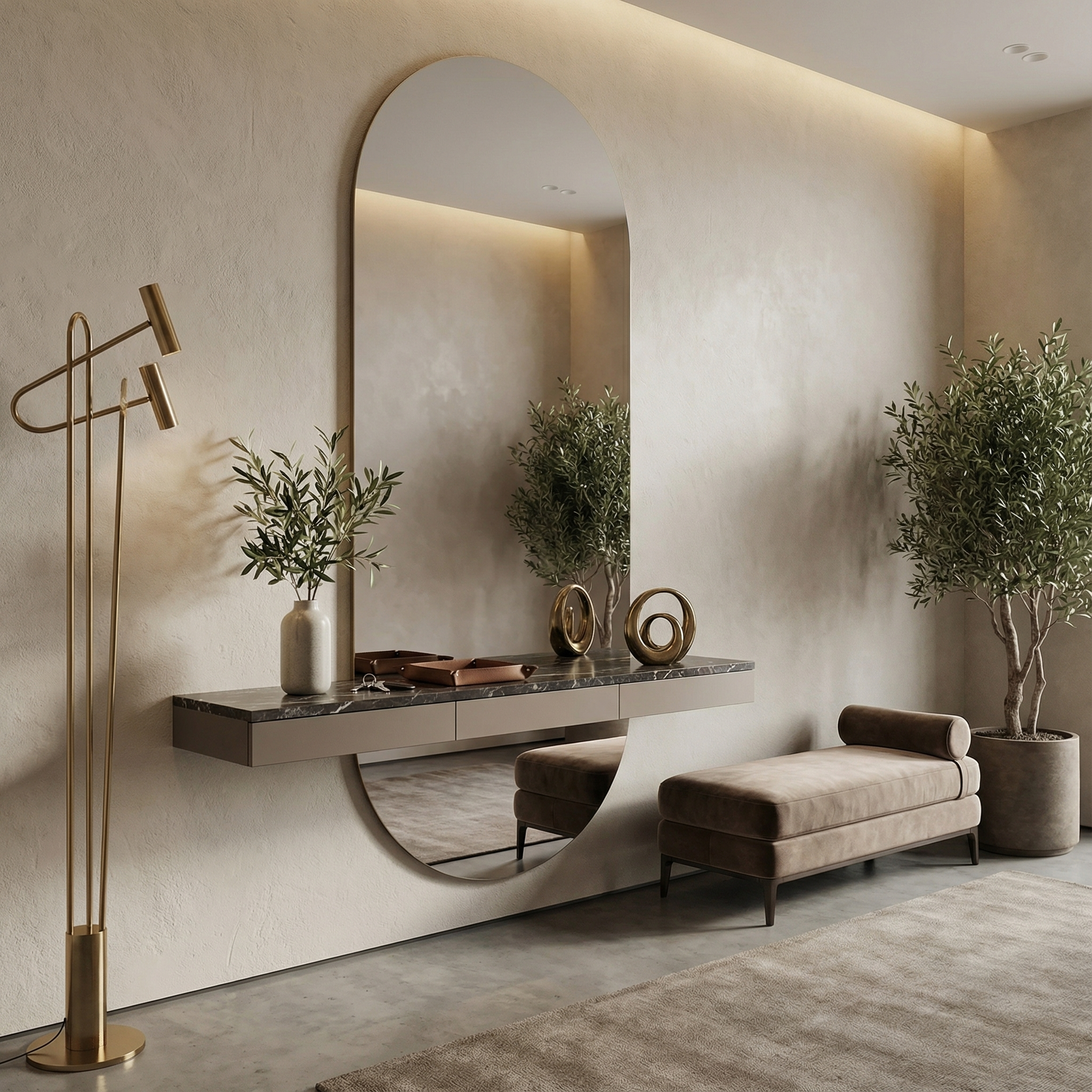 Modern Kavisli Boy Aynası – Dekoratif Arch Duvar Aynası, Tam Boy Minimalist Ayna Modeli