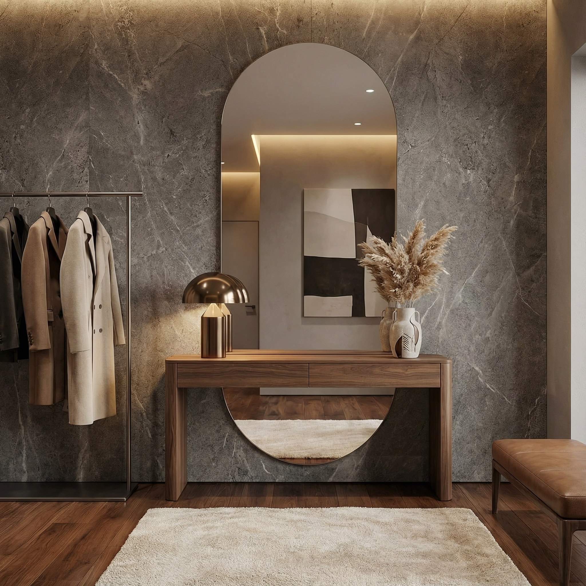 Modern Kavisli Boy Aynası – Dekoratif Arch Duvar Aynası, Tam Boy Minimalist Ayna Modeli