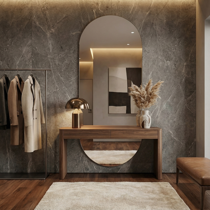 Modern Kavisli Boy Aynası – Dekoratif Arch Duvar Aynası, Tam Boy Minimalist Ayna Modeli