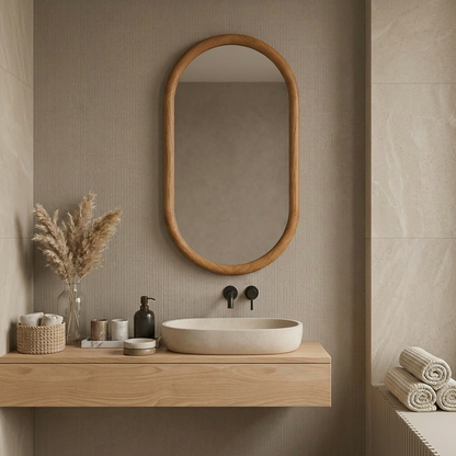 Capsule Beech Wood Frame Mirror | Full Length Oval Bathroom & Entryway Decor