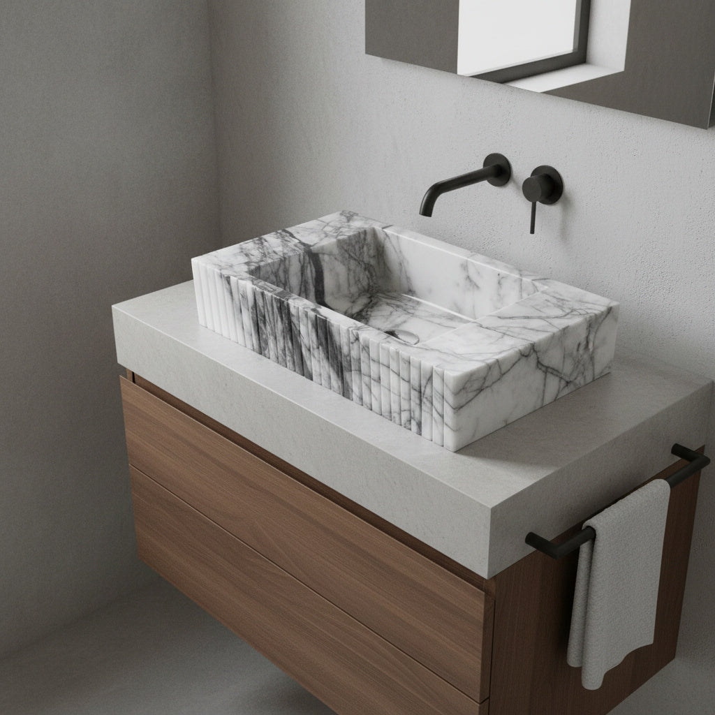 Calacatta Viola Mermer Duvara Monte Köşe Lavabo – Lüks Köşe Mermer Lavabo | Türkiye Üretimi