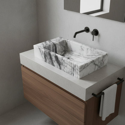 Calacatta Viola Mermer Duvara Monte Köşe Lavabo – Lüks Köşe Mermer Lavabo | Türkiye Üretimi