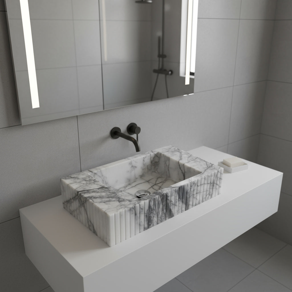 Calacatta Viola Mermer Duvara Monte Köşe Lavabo – Lüks Köşe Mermer Lavabo | Türkiye Üretimi