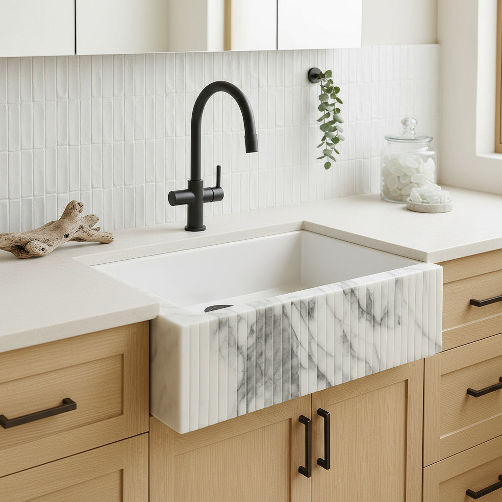 Calacatta Viola Mermer Duvara Monte Köşe Lavabo – Lüks Köşe Mermer Lavabo | Türkiye Üretimi