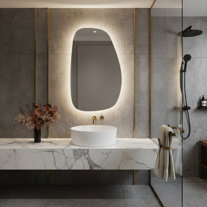 Asimetrik LED Ayna – Modern Dekoratif Organik Şekilli Duvar Aynası | Banyo & Salon için Tasarım Ayna