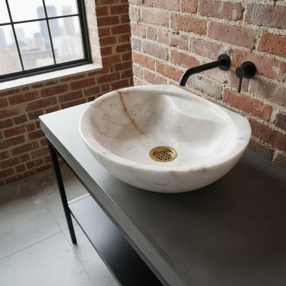 Bej Oniks Mermer Lavabo – El Yapımı Doğal Taş Banyo Lavabosu (50×40×15 cm)